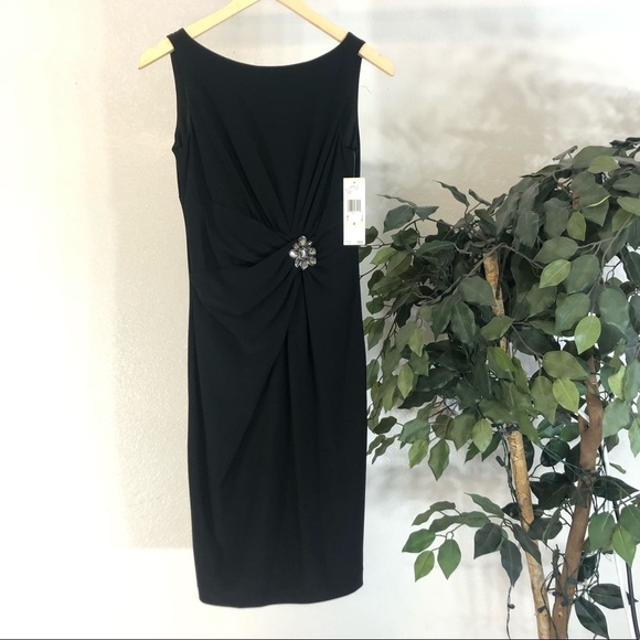 NWT Anne Klein Black Dress With Jeweled Accent - Picture 1 of 8